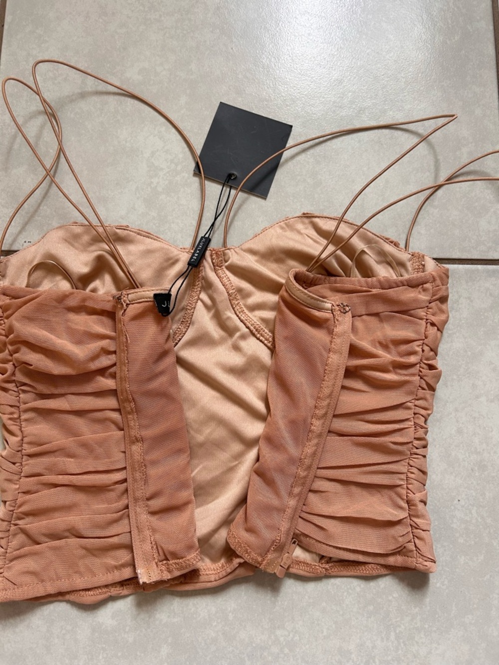 Jluxlable Beige Lined Polyester Bustier Top - Picture 5 of 6